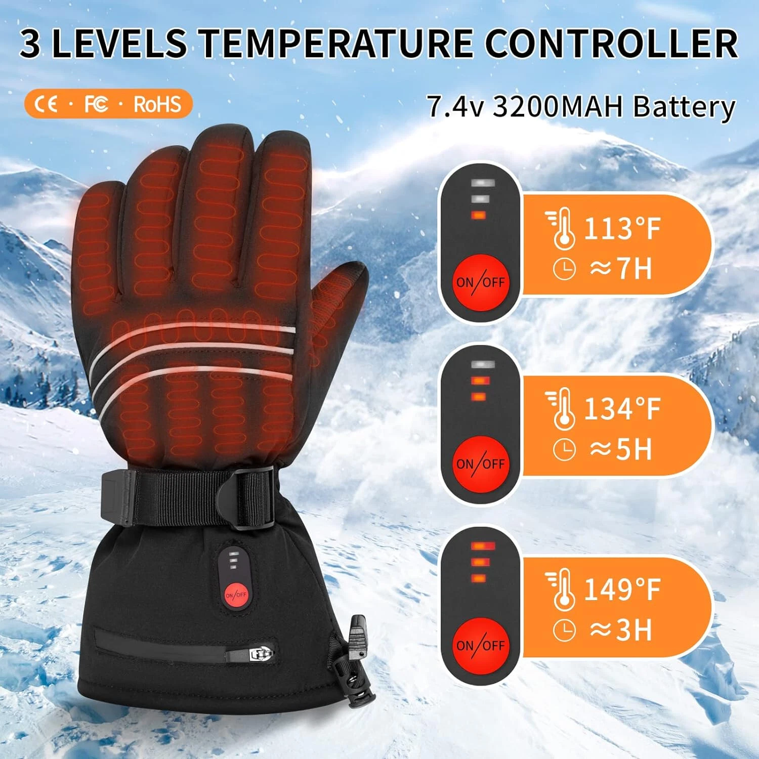 Protti Heated Gloves | Size:XL | 3M Thinsulate | 7.4V, 3200mAh | FREE Shipping!