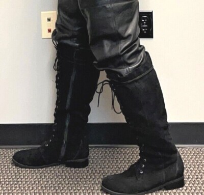 19 1/2-Inch Unisex Black Suede Leather Boots Size 11 Mens 13 Womens