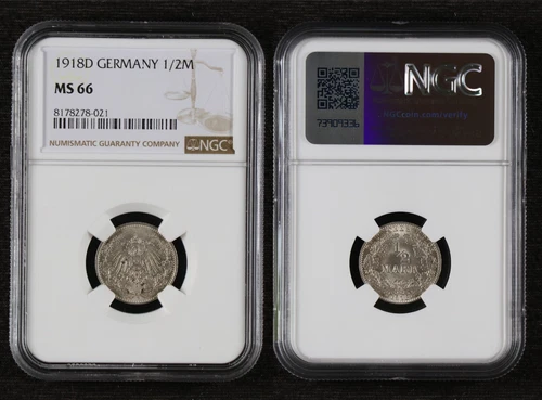 1918D GERMANY 1/2M NGC MS 66