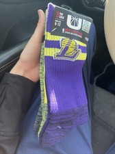 Los Angeles Lakers 3 Pair Crew Socks-Mens 3 PACK NEW /w Tags 6-12 19.99 MSRP