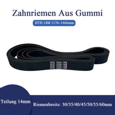 Zahnriemen Teilung 14mm Breite 30-60mm Gummi-Antriebsriemen HTD 14M 1176-1666mm 