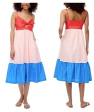 J.Crew Midi Sun Dress Sz 6 Color Block Tie Front Cutout Empire 100% Cotton