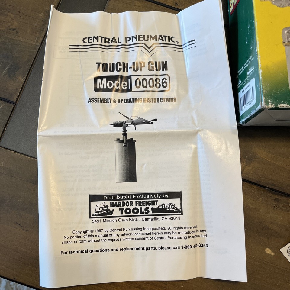 CENTRAL PNEUMATIC 00086 TOUCHUP SPRAY GUN eBay