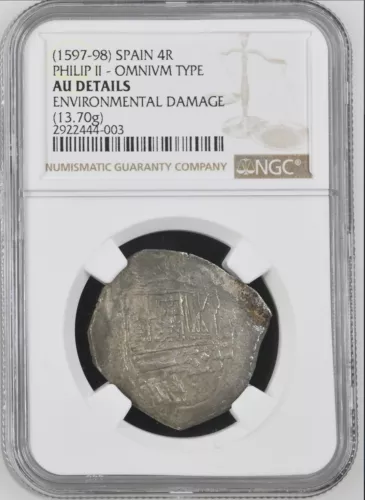 4R Cob Spain 1597 NGC AU Details, environmental damage