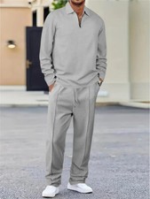 Men Tracksuit Outfit 2-Piece Set Long Sleeve Waffle Shirt and Pants Set