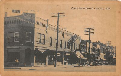 J64/ Creston Ohio Postcard c1910 South Main Street Stores Autos  91