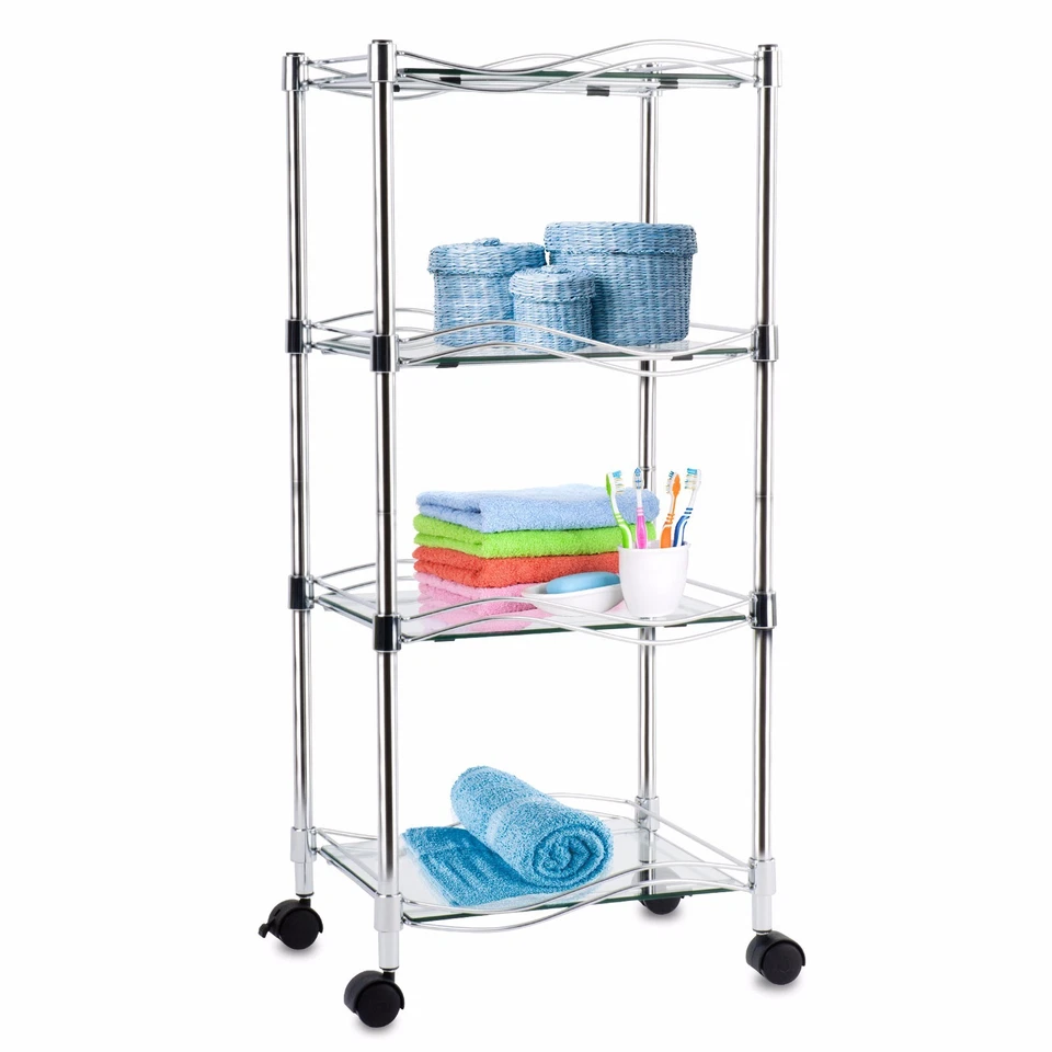 Scaffale IN Vetro B Ripiani Mensola Bagno Wohnregal con Rotelle - Immagine 2 di 4