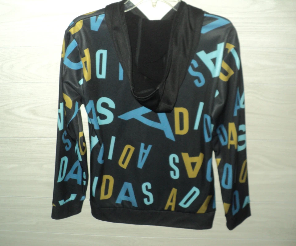 Adidas Hoodie Regular Fit Boys Size L (14-16) Kangaroo Pocket Black Lightweight - Image 2 of 3