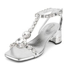 Jeffrey Campbell Ella-JH Bling Silver sandal size 7.5 RHINESTONES real leather