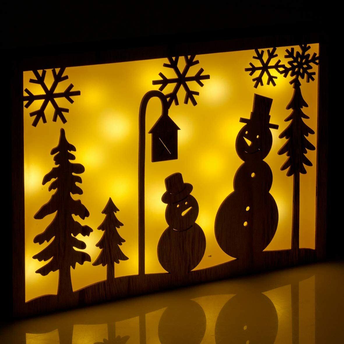 Christmas Wooden Silhouette Snowman Wooden Ornament  LED Lights  82750