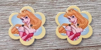 2 Sleeping Beauty Princess Aurora Buttons 1 1/8'' Sewing Crafting Wood 2 Hole 