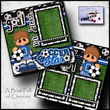 SOCCER BOY 2 premade scrapbook pages paper printed 4 album layout sports CHERRY
