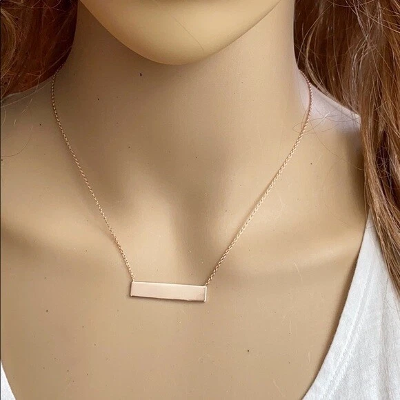 925 Sterling Silver Rose Gold Plated Bar Plate Rectangle Geometric