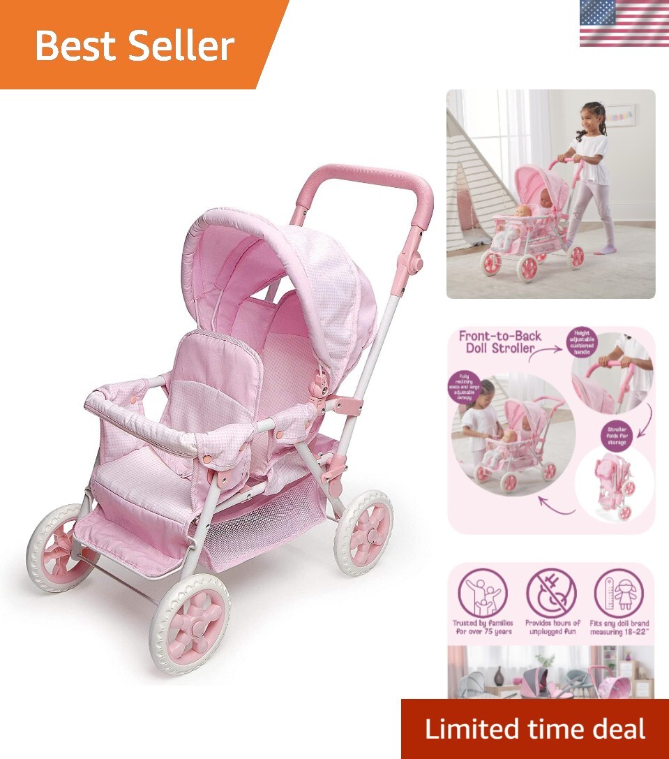 Folding Double Front-to-Back Doll Stroller for Dolls Up to 18 Inches - Lightw...