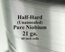 Pure Niobium Wire, 21 gauge .029" / .7366 mm, 21ga AWG Unannealed Half-Hard 