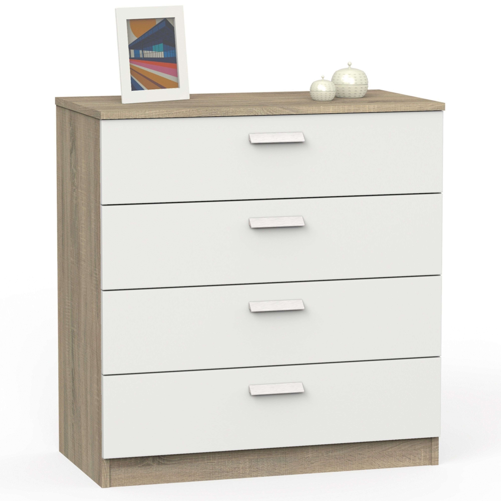 Cómoda Dormitorio Moderna Tibet 4C Miroytengo Roble Cambrian y Blanco 74x78 CM
