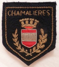 Blason brodé ancien CHAMALIERES fil d'or Insigne Patch écusson Garde ? Police ?