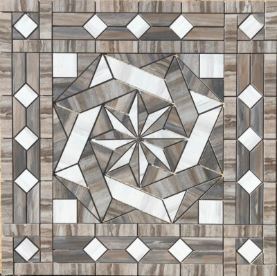 36'' x 36'' Tile Medallion Mosaic - Happy Floors Tivoli & Paint Stone tile series