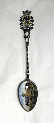 Antique Boppard Germany Enameled Bowl 800 Silver Souvenir Spoon Marienberg & COA