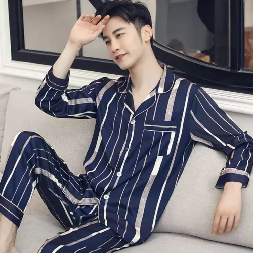 Luxus Herren Seide Satin Pyjama Set Weich Pyjama Langarm Nachtwäsche Loungewear - Bild 73 von 74