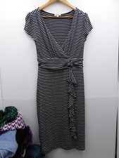 Ladies Kaliko pretty short sleeve black & white striped midi dress size 10