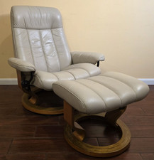 Ekornes Stressless Large "King Plus" Fog Leather Swivel Recliner and Ottoman