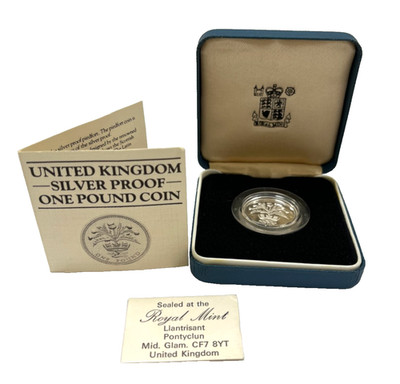 1984 United Kingdom Silver Proof One Pound Coin Royal Mint Box & COA Sterling