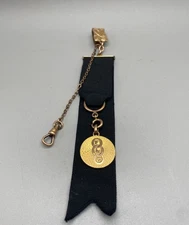 Antique Mourning Black Ribbon Watch Fob H & G 1/18 Markings Monogram FLT