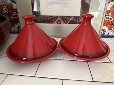 VTG Staub Tagine Clay Pot Ref Glazed Earthenware Cooking Moroccan Set/2 NOS
