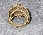 Vintage Signed West Germany Green White Red Brown Slag Glass Brass Chain Ring — photo 7
