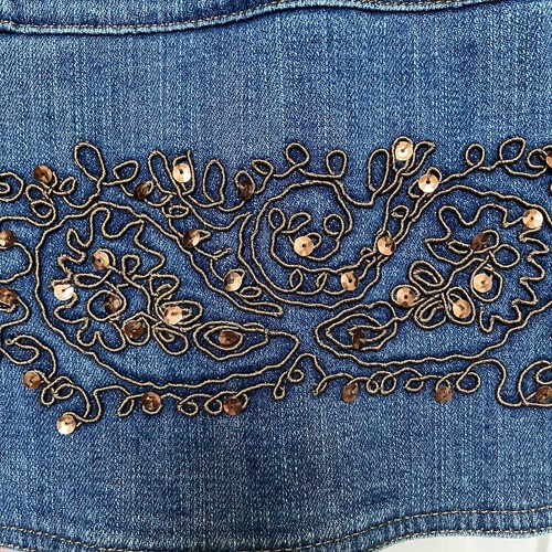 Coldwater Creek Women’s Jacket Blue Denim Sequins Large New Military Bronze $119 - Picture 12 of 13