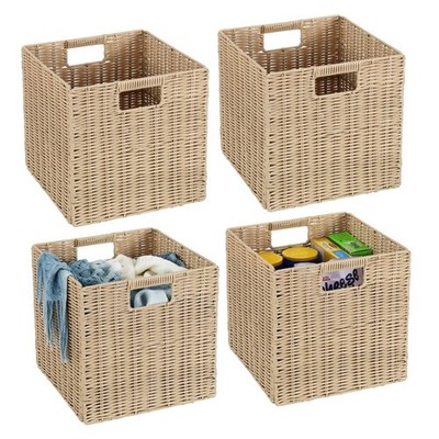 TAIMEI&G02 12x12x12inch Plastic Wicker Cube Baskets Large Square Foldable Han...