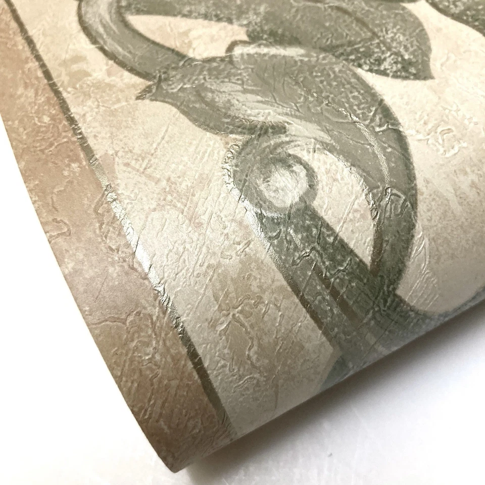 Architectural Acanthus Leaf Ornate Scroll Green Sage Gold Wall paper Border 6.8" - Image 4 of 4