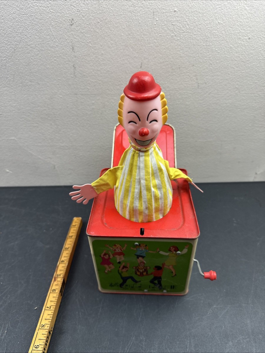 Vintage 1970s Metal Hasbro Romper Room Clown Jack In The Box Hong