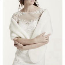 White Faux Fur Bridal Stole Wrap Shawl Winter Wedding Cover Up