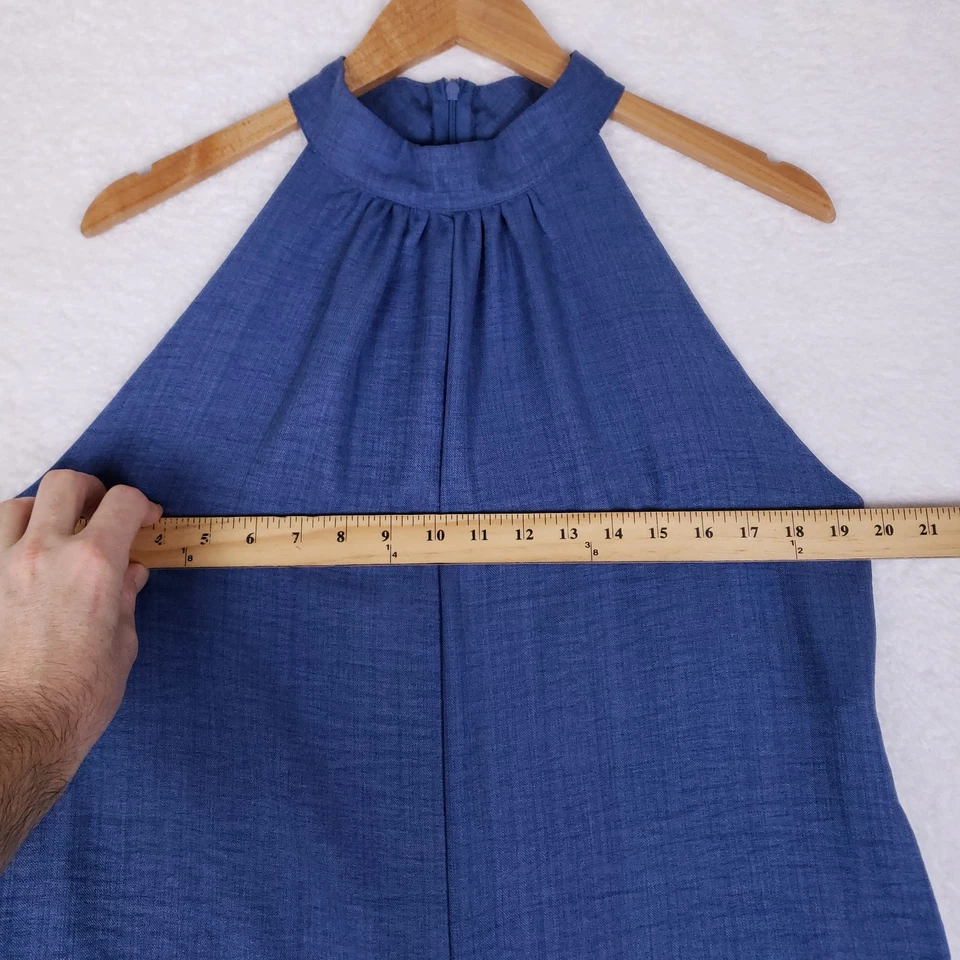 Mono para mujer azul halter pierna ancha talla grande sin mangas elegante festival Foto 3 de 4