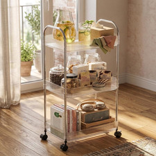 STARLATTA 3 Tier Rolling Cart with Lockable Wheels, Clear Acrylic Utility Trolle