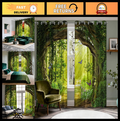 Scenic Blackout Curtains - Enchanted Forest Tree Pattern, 63''x52'', 2 Panels Set