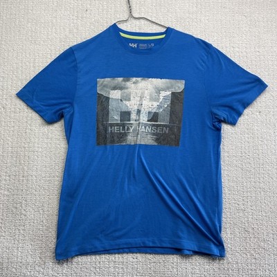 Helly Hanson T Shirt Regular Mens Sz L Y2K Norway Fjord Distressed Graphic Blue*