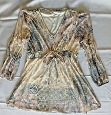 CATO Boho Purple Paisley V‑Neck Flowy Dress Tan Lining Hippie Festival Size L