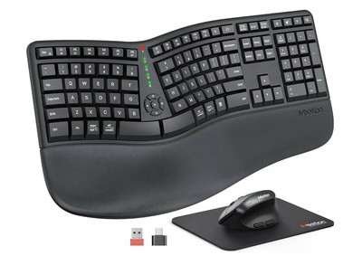 MEETION Ergonomic Wireless Keyboard and Mouse Combo, Bluetooth/2.4G, Black