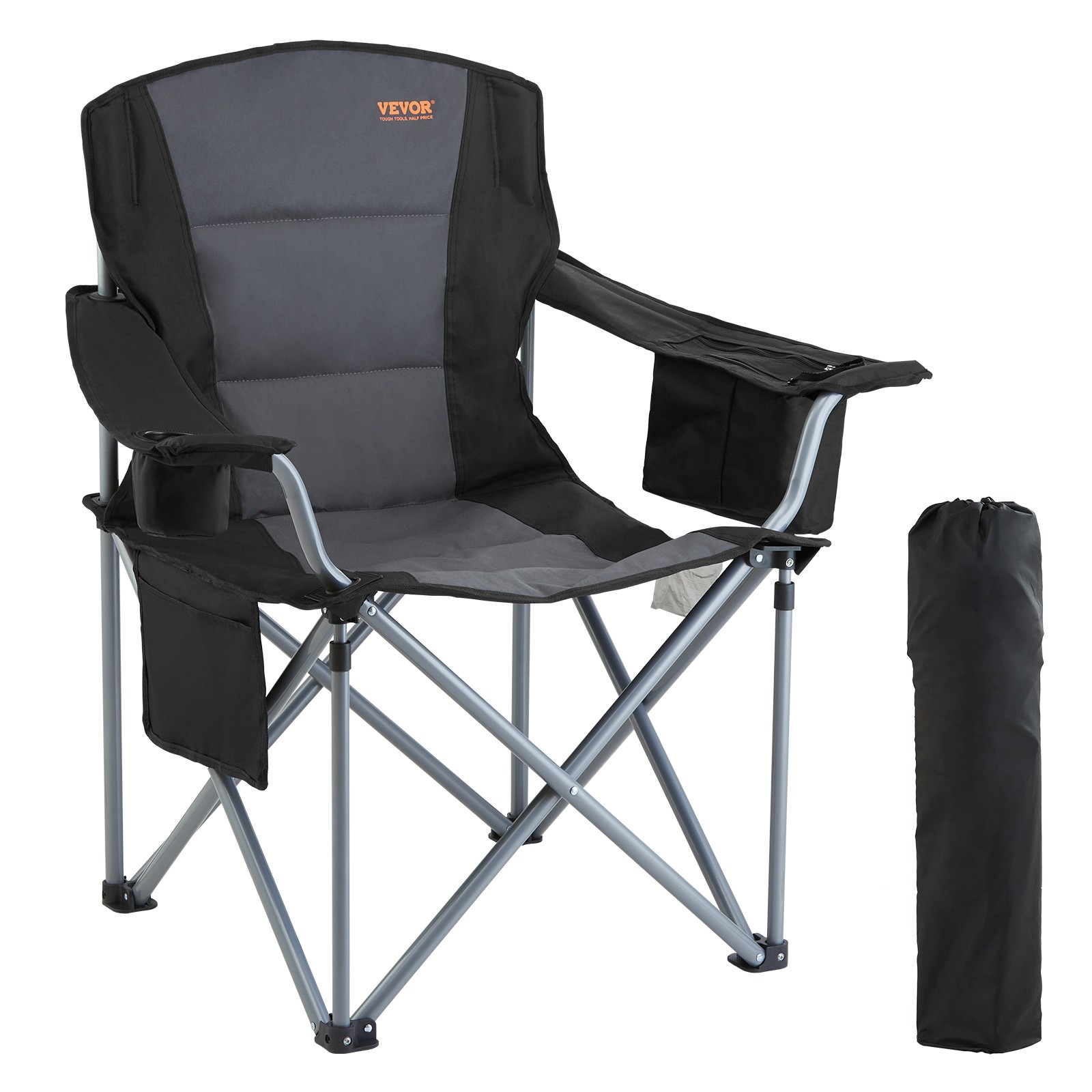 Chaise de camping pliante VEVOR en acier renforcé, fauteuil de randonnée robuste noir