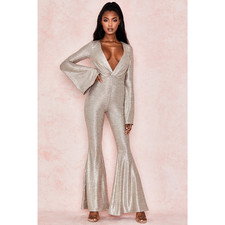 House of CB Jumpsuit Womens XS Catrin Gold Lame Disco Glam Y2K Metallic Shimmer