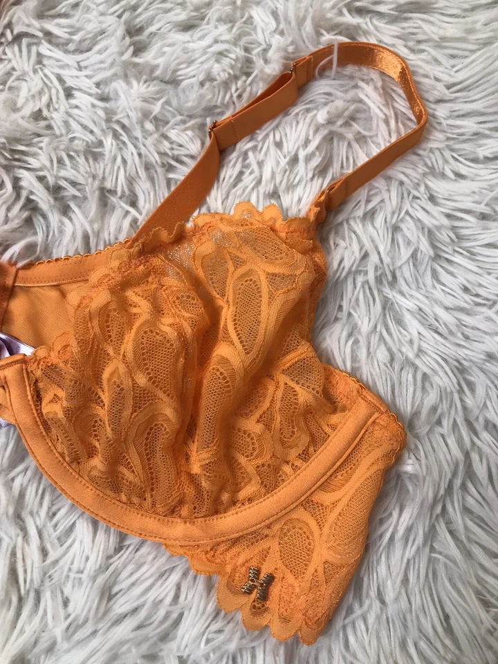 Savage X Fenty para mujer talla 40C encaje transparente con aros cierre trasero sin forro naranja Foto 4 de 4