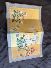 Petit paravent japonais ancien Byōbu peint main fond feuille d’or