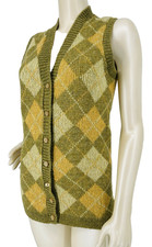 Vintage Mod 1960s Argyle Wool Blend Hippie Scholar Knit Sweater Vest Top small