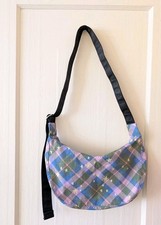 NWT Baggu Nylon Medium Crescent Crossbody Bag Green Star Plaid