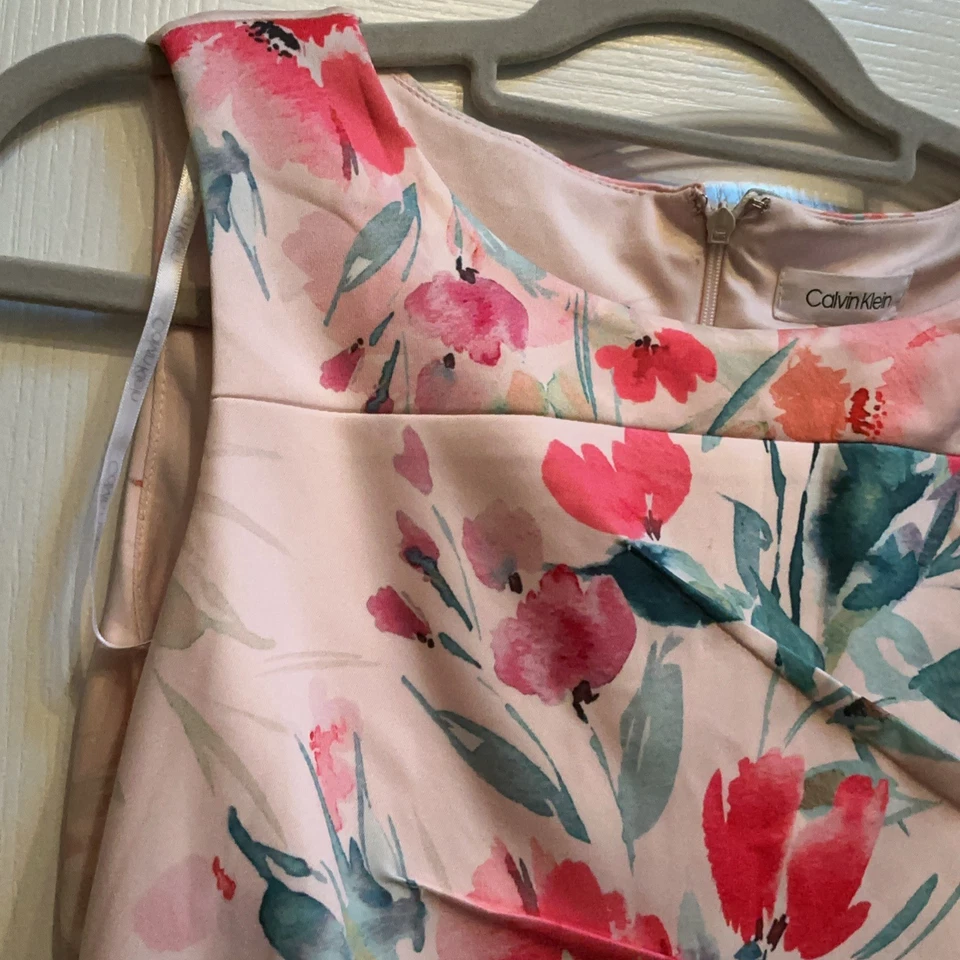 Calvin Klein Sleeveless Starburst Floral Pink Sheath Dress Size 12P petites - Image 4 of 4