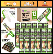10" Lint Roller Refills - 12 Extra Sticky Rolls, 600 Sheets for Pet Hair Dust