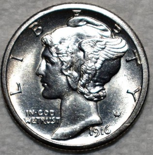 Uncirculated FSB 1916 S Mercury Dime Razor Sharp specimen.